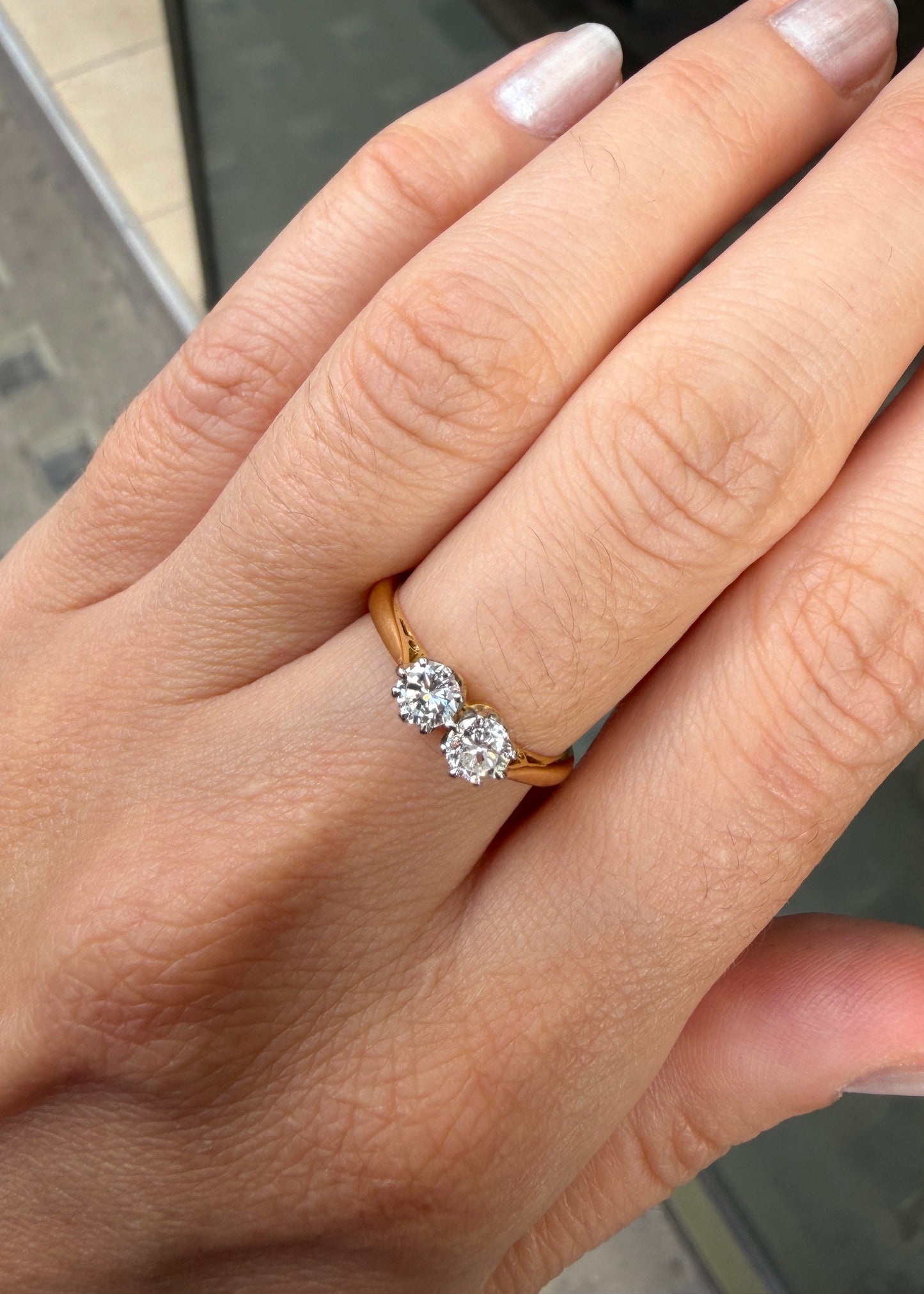 Round Brilliant Cut Diamond 18K Yellow Gold & Platinum Two-Stone Engagement Ring