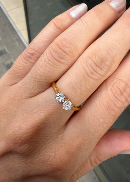 Round Brilliant Cut Diamond 18K Yellow Gold & Platinum Two-Stone Engagement Ring
