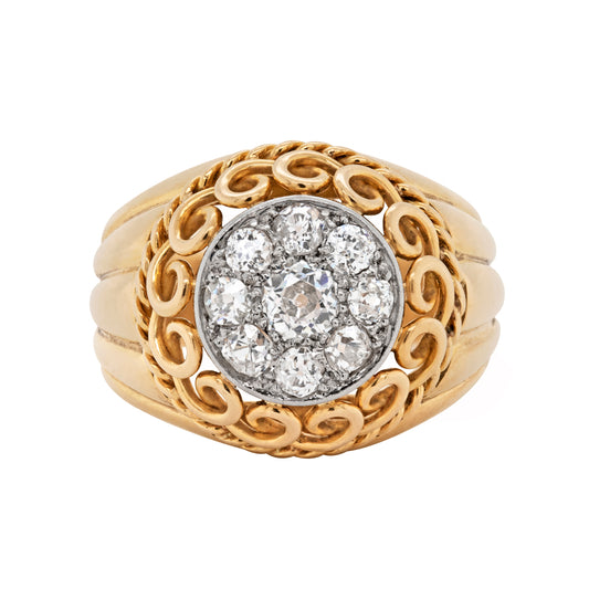 Vintage 18 Carat Gold Old Cut Diamond Round Cluster Dome Ring, Circa 1940s