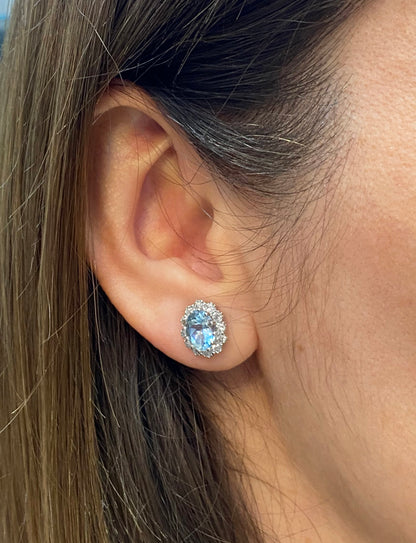 1.98 Carat Aquamarine and Diamond 18 Carat White Gold Cluster Stud Earrings