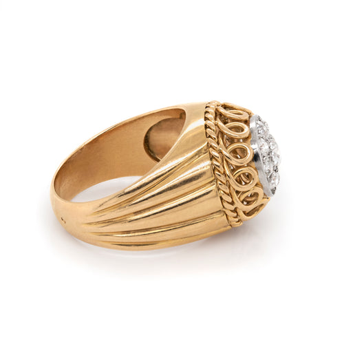 Vintage 18 Carat Gold Old Cut Diamond Round Cluster Dome Ring, Circa 1940s