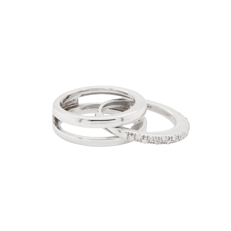 18 Carat White Gold Two-Piece Ring with Detachable Diamond Set Band