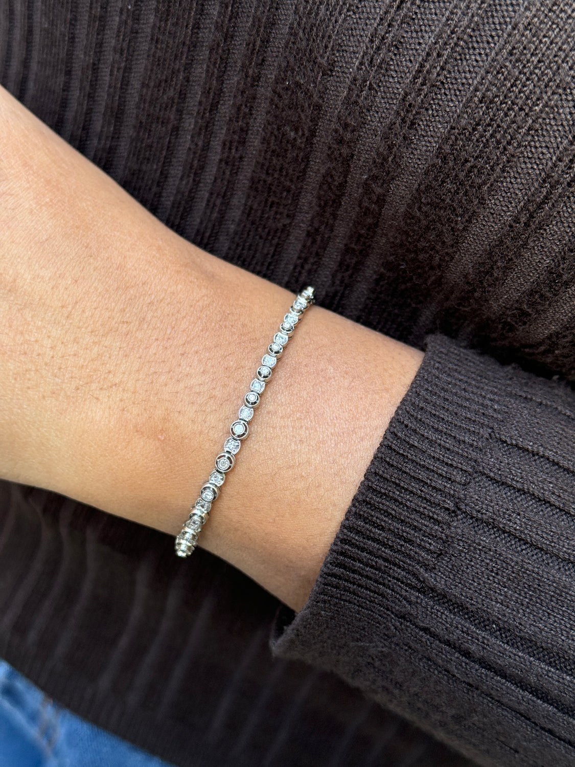 Vintage Old Cut Diamond and Platinum Graduated Tennis Bracelet, circa 1930s