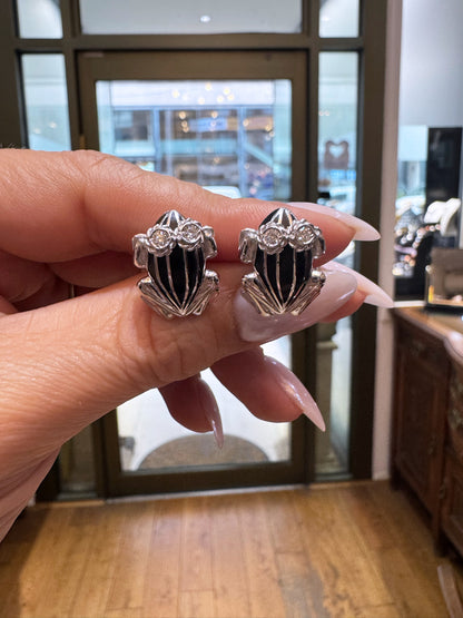 Black Enamel and Diamond 18 Carat White Gold Frog Cufflinks