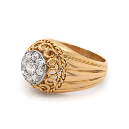 Vintage 18 Carat Gold Old Cut Diamond Round Cluster Dome Ring, Circa 1940s
