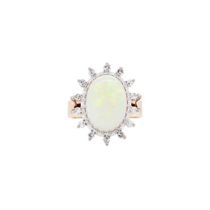 Vintage Oval Opal and Diamond 18 Carat Yellow and White Gold Cluster Dress Ring