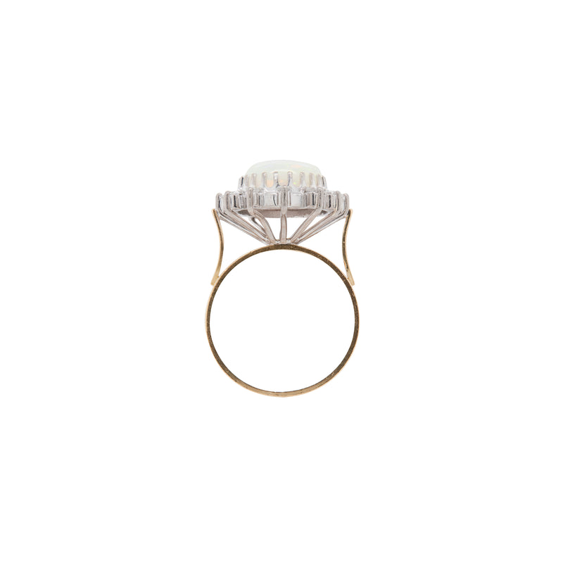 Vintage Oval Opal and Diamond 18 Carat Yellow and White Gold Cluster Dress Ring