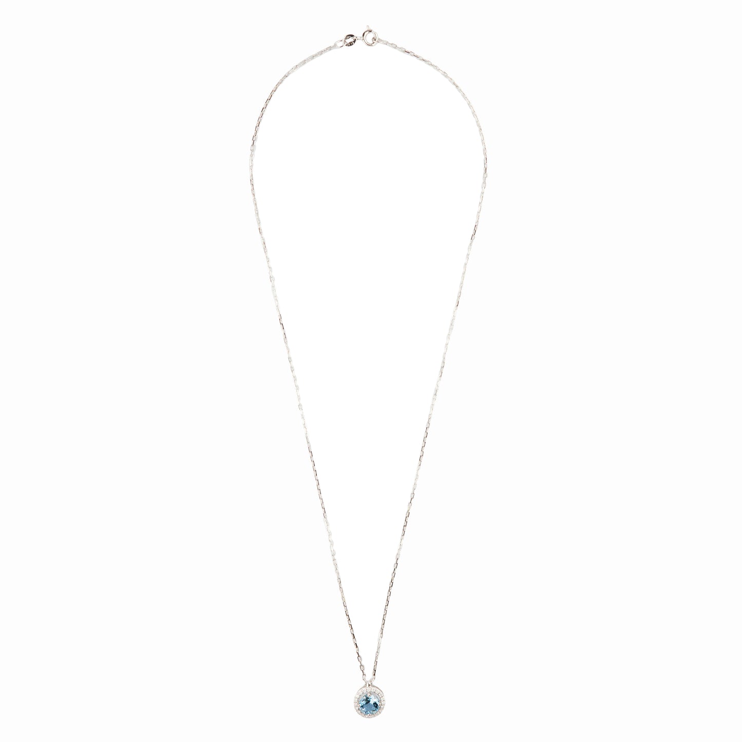 Round Aquamarine and Diamond Halo 18 Carat White Gold Cluster Pendant