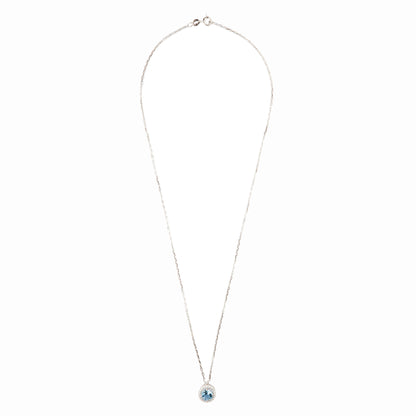 Round Aquamarine and Diamond Halo 18 Carat White Gold Cluster Pendant