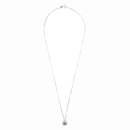 Round Aquamarine and Diamond Halo 18 Carat White Gold Cluster Pendant