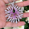 Pink and White Sapphire and Diamond 18 Carat Gold Coral Pendant and Chain