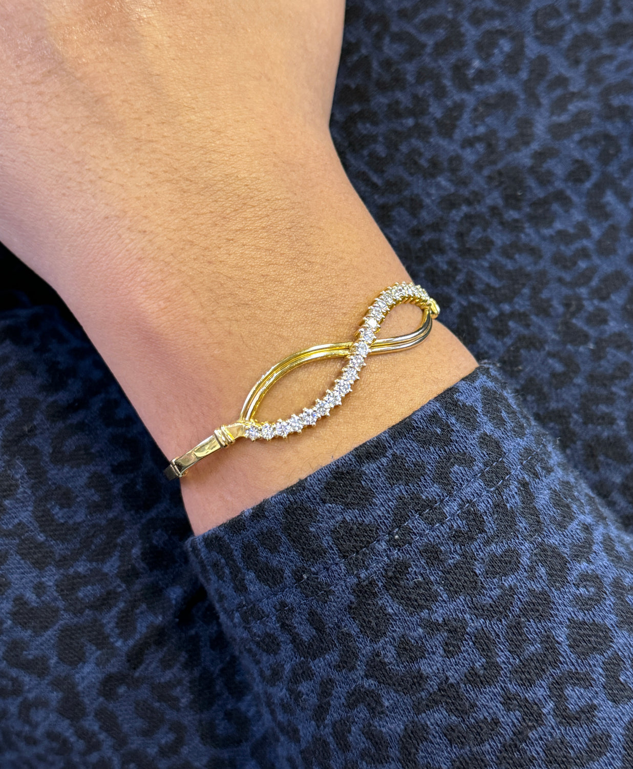 Diamond and 18 Carat Yellow Gold Infinity Bangle Bracelet