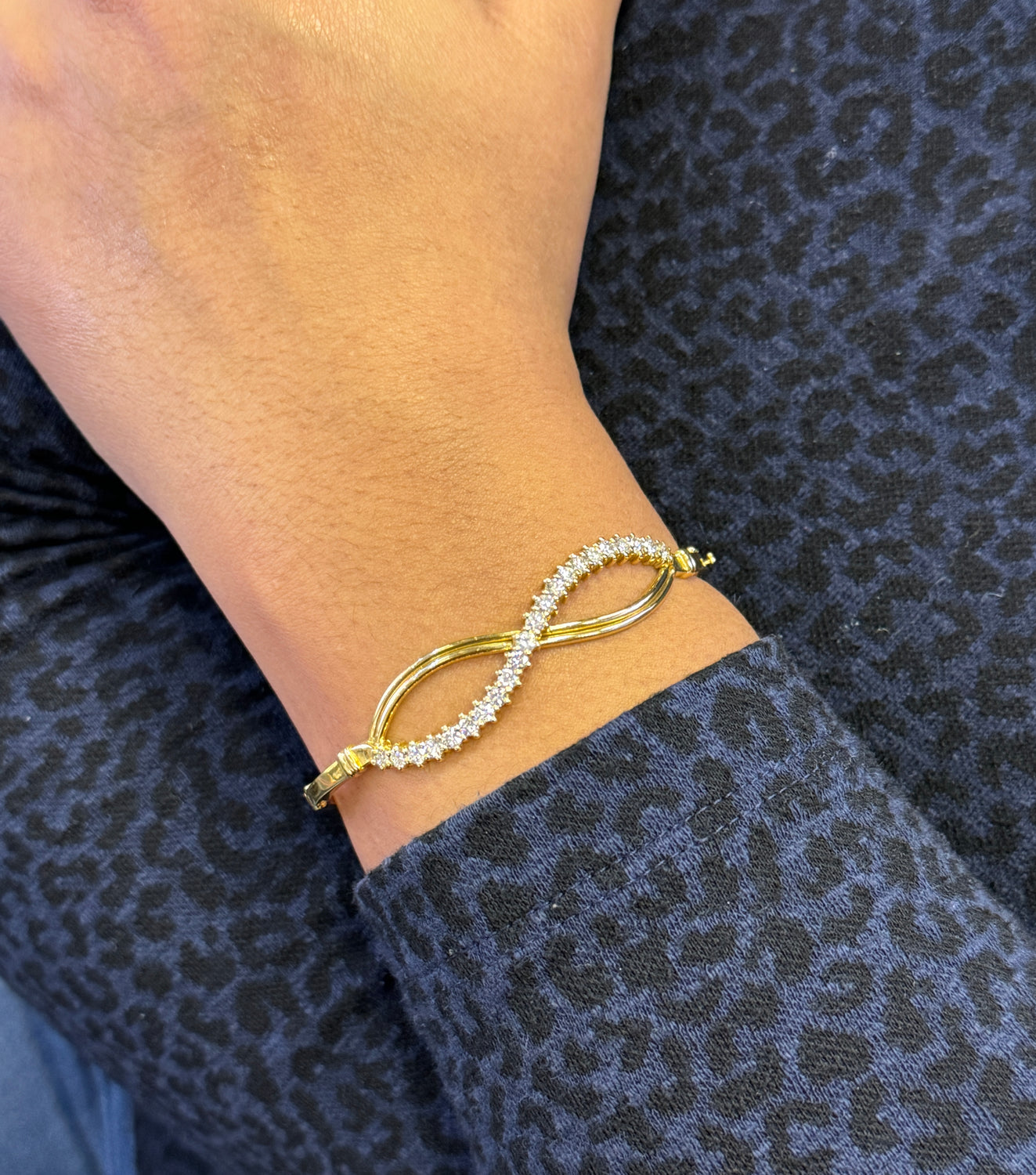 Diamond and 18 Carat Yellow Gold Infinity Bangle Bracelet