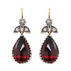 Pear Cabochon Garnet and Diamond Silver on 18 Carat Gold Drop Earrings