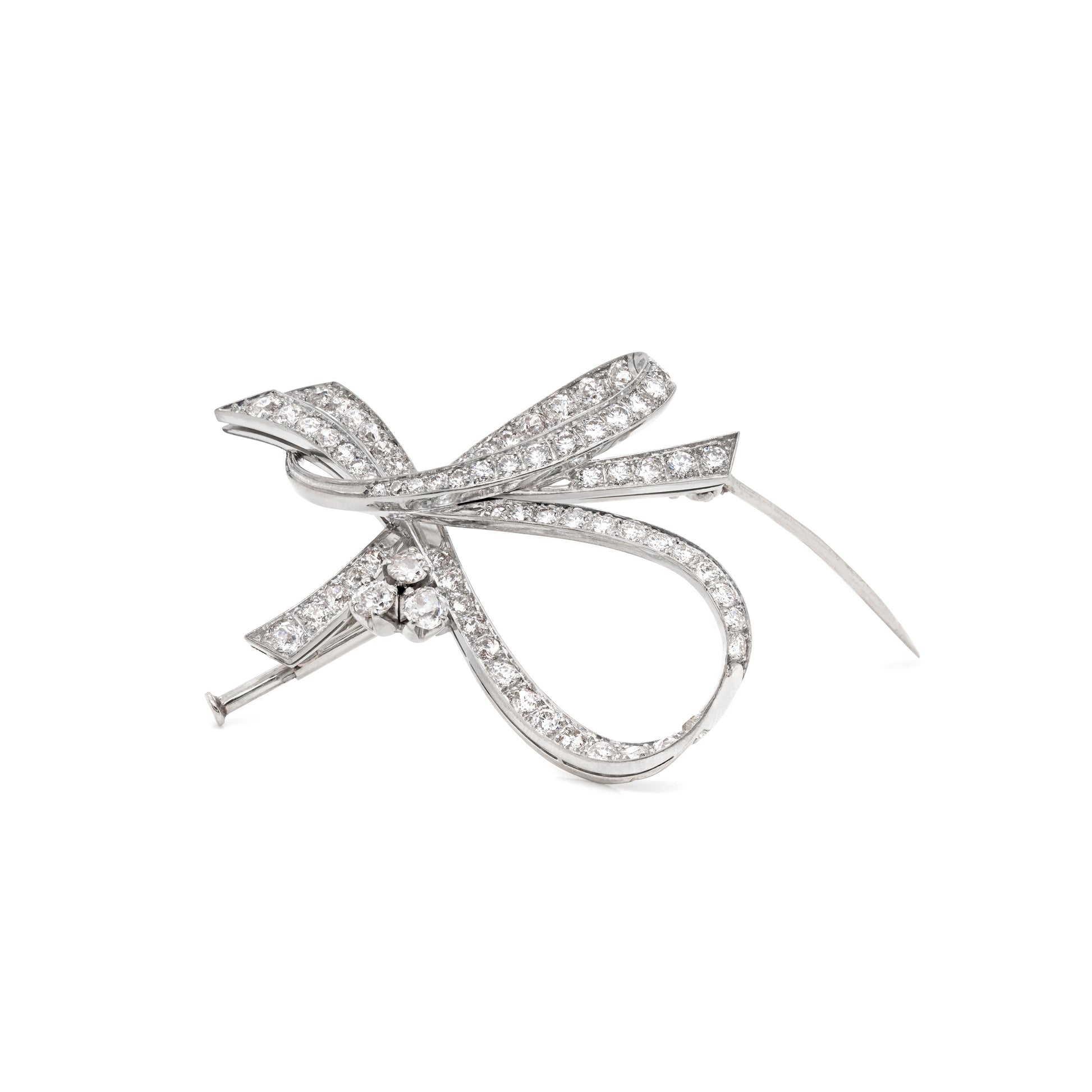 diamond French ribbon brooch set in platinum