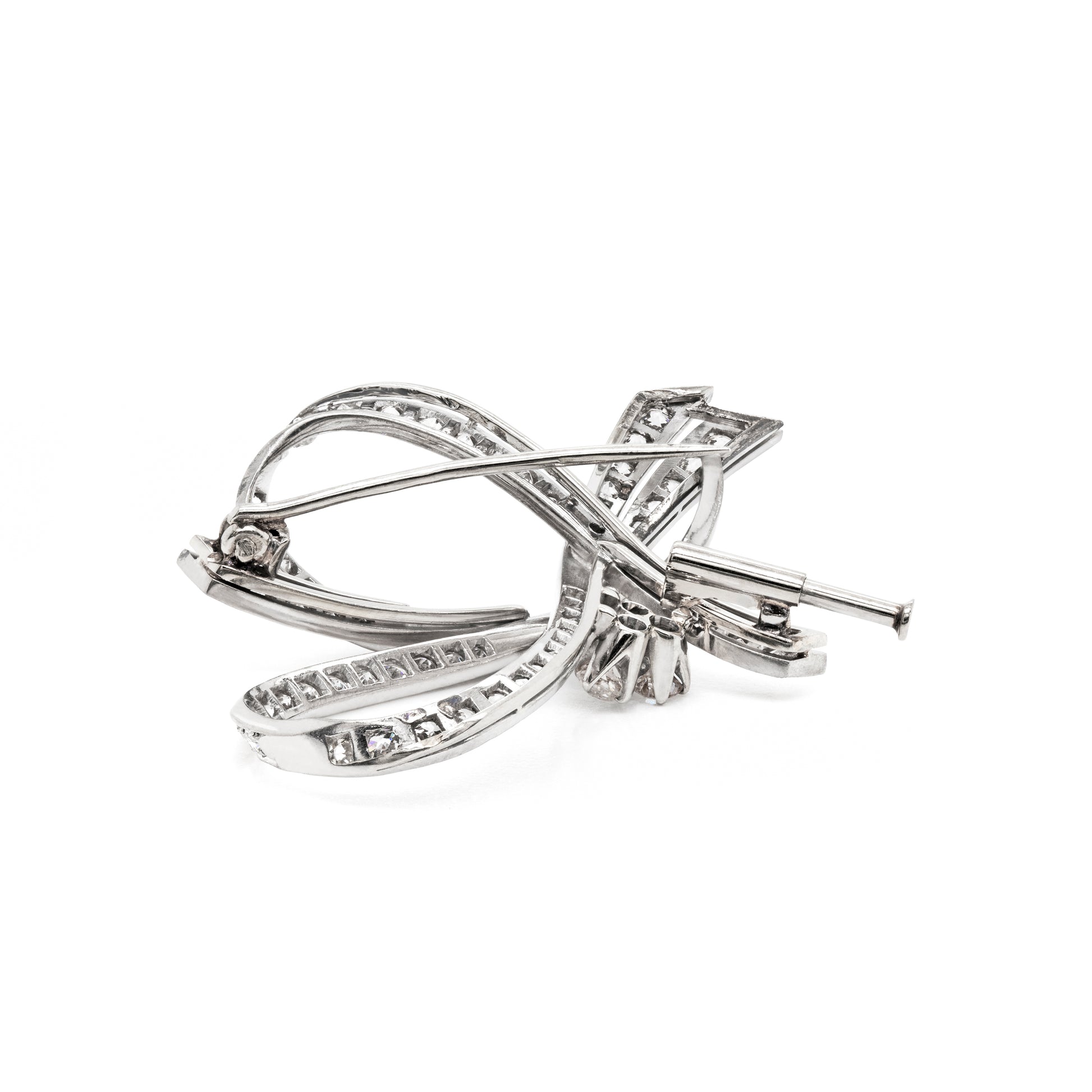 vintage diamond ribbon brooch rear details