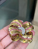 Vintage 18ct Gold Diamond and Ruby Floral Ribbon Brooch, circa 1950's