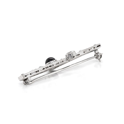 Art Deco Old Cut Diamond and Onyx Platinum Brooch, Circa 1920s