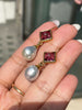 21 Carat South Sea Pearl and Pink Pyramid Cabochon Tourmaline Drop Earrings