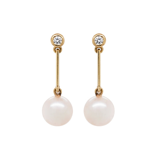 Freshwater Pearl and Diamond 18 Carat Yellow Gold Drop Earrings