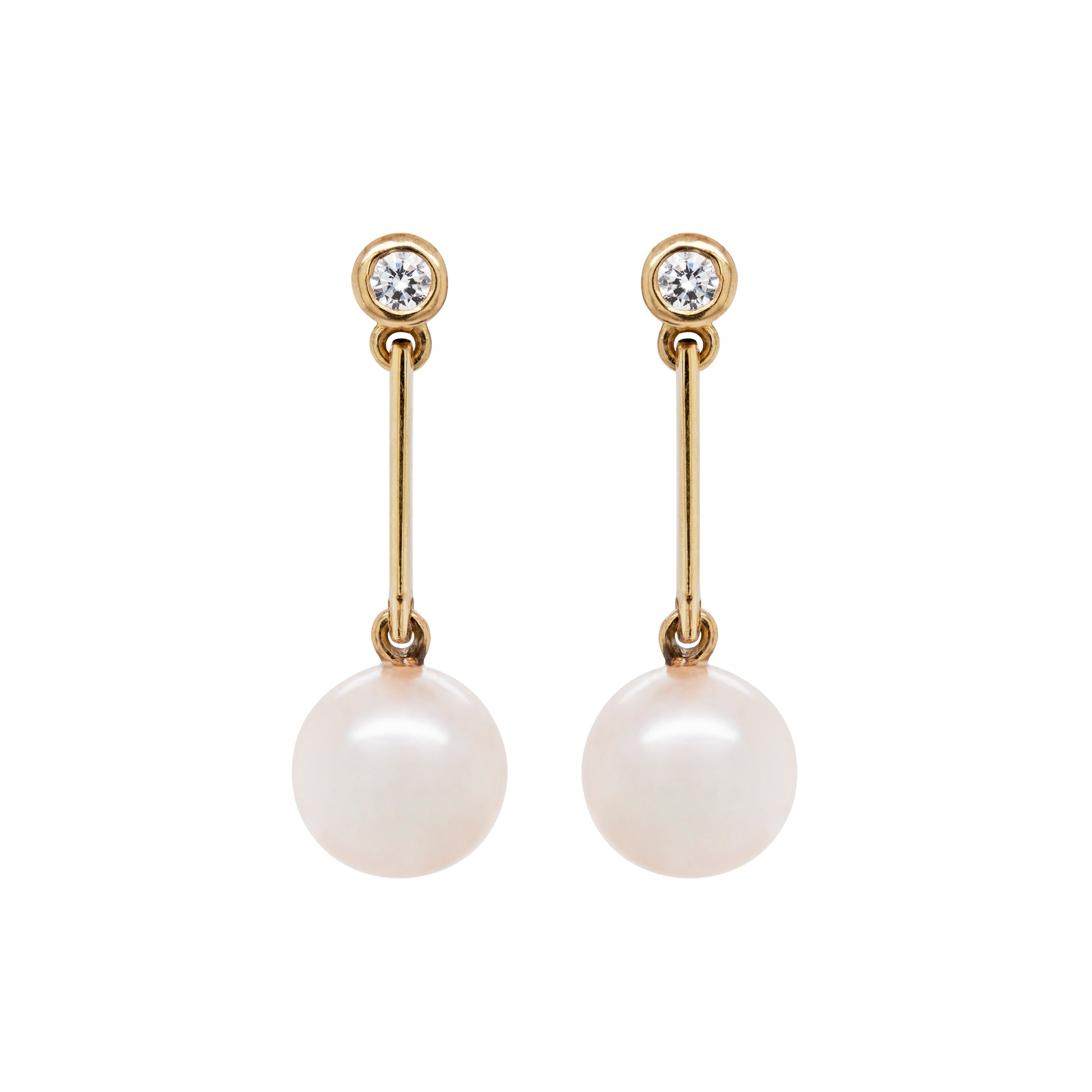Elegant Freshwater Pearl and Diamond 18 Carat Yellow Gold Drop Earrings