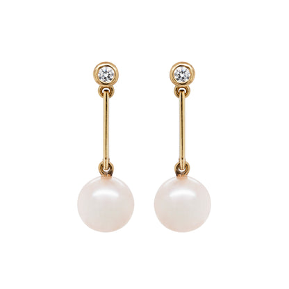 Elegant Freshwater Pearl and Diamond 18 Carat Yellow Gold Drop Earrings