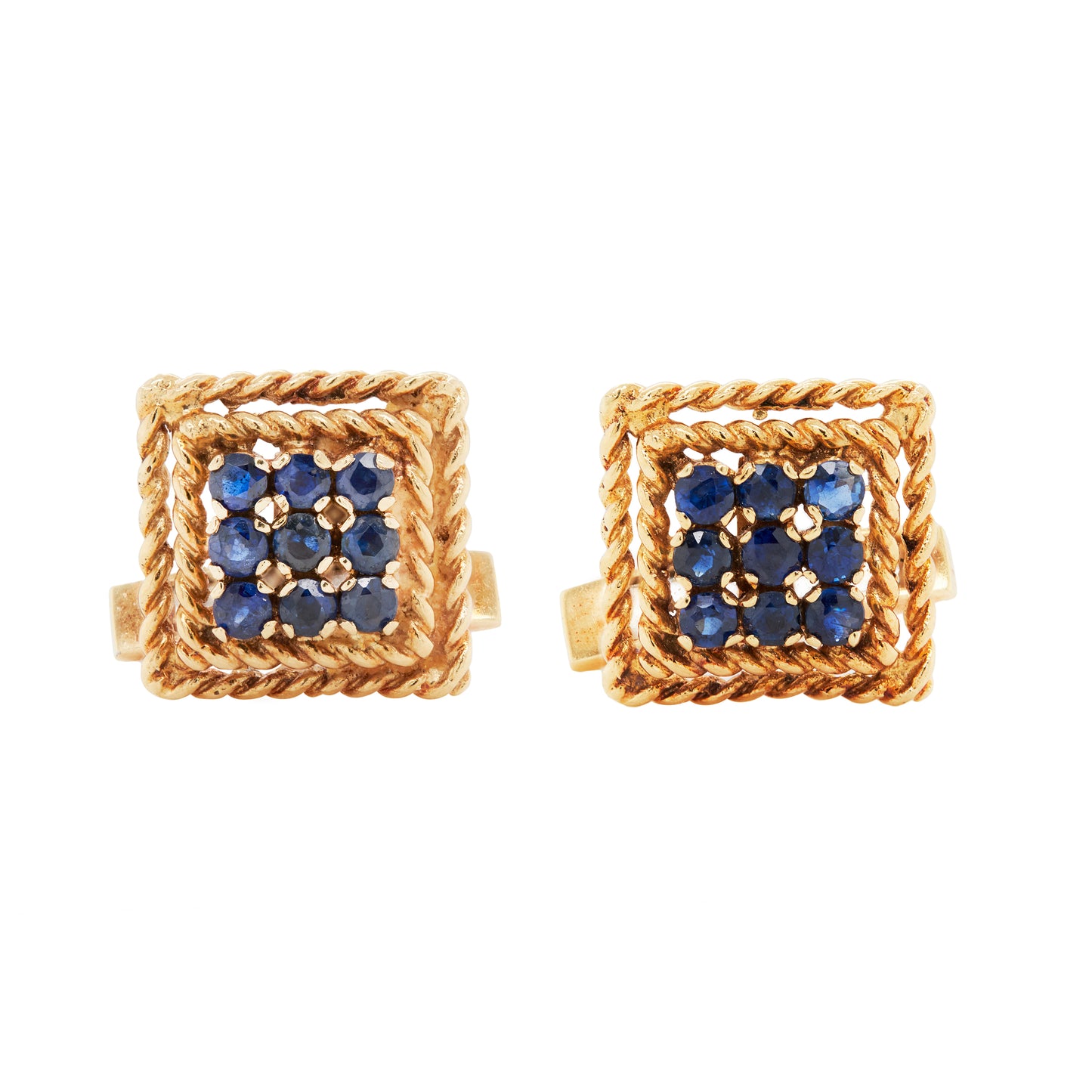 Vintage Ben Rosenfeld Blue Sapphire Square Cufflinks & Studs Set in 18K Gold