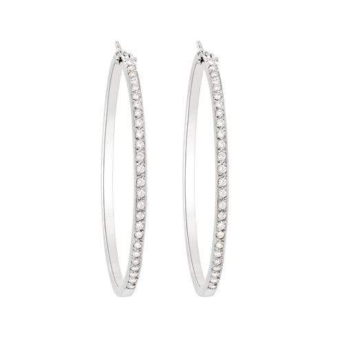 18 Carat White Gold Diamond Set Hoop Earrings