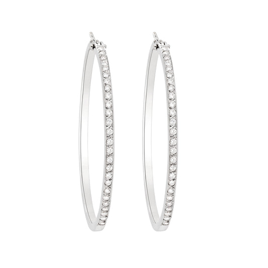 18 Carat White Gold Diamond Set Hoop Earrings