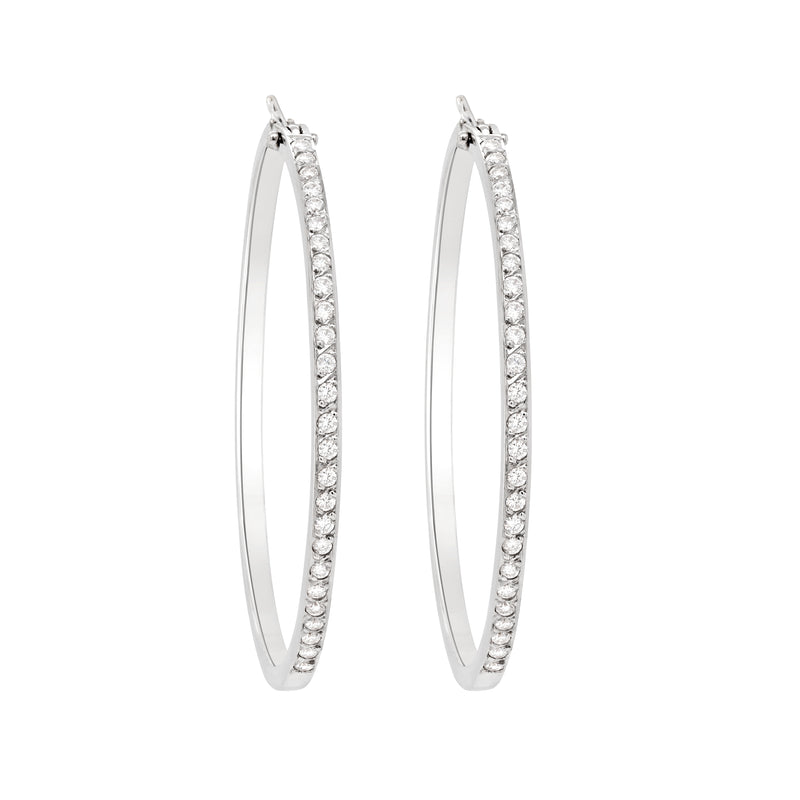 18 Carat White Gold Diamond Set Hoop Earrings