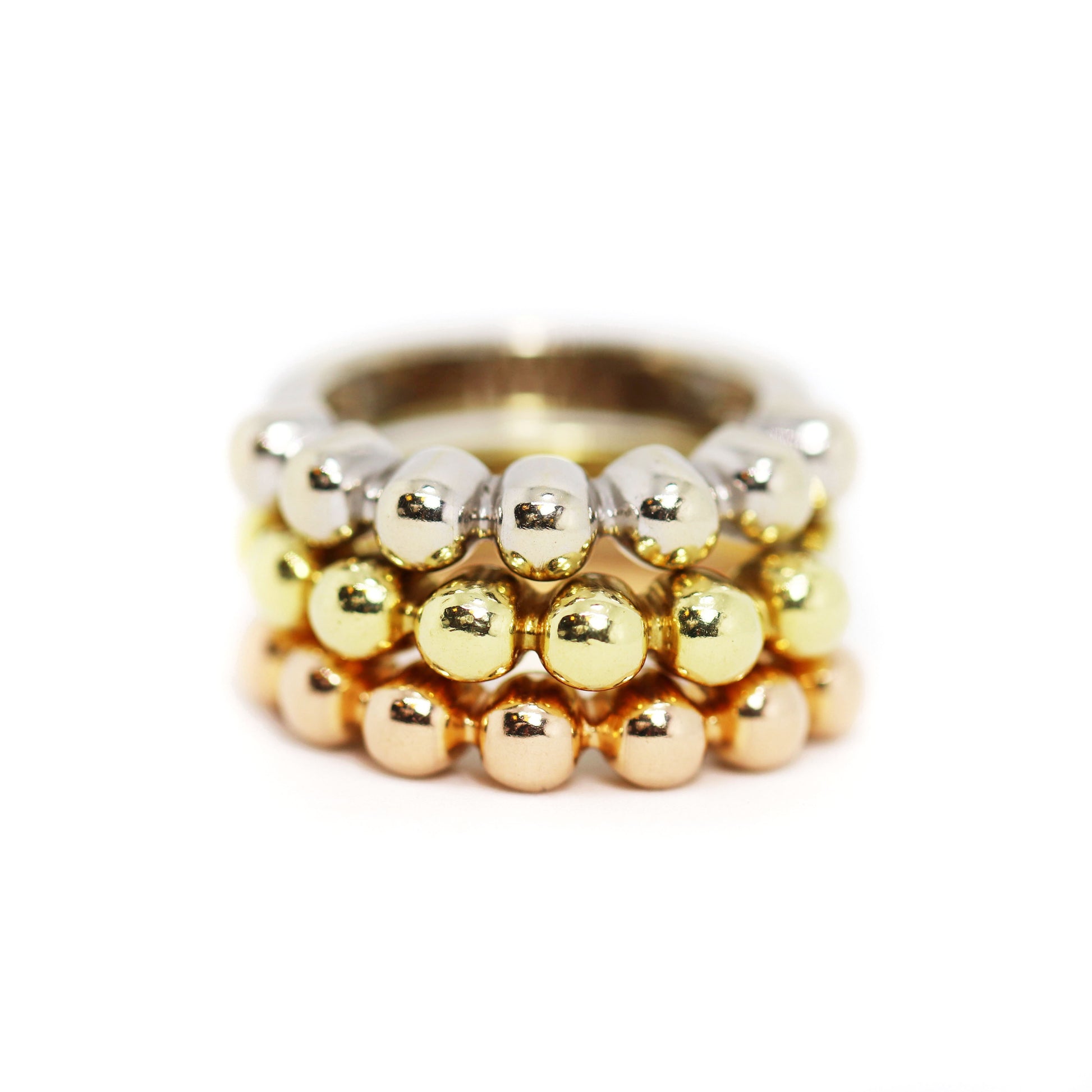18 Carat White, Yellow and Rose Gold Stackable Bubble Rings - Tobi Gem Setting