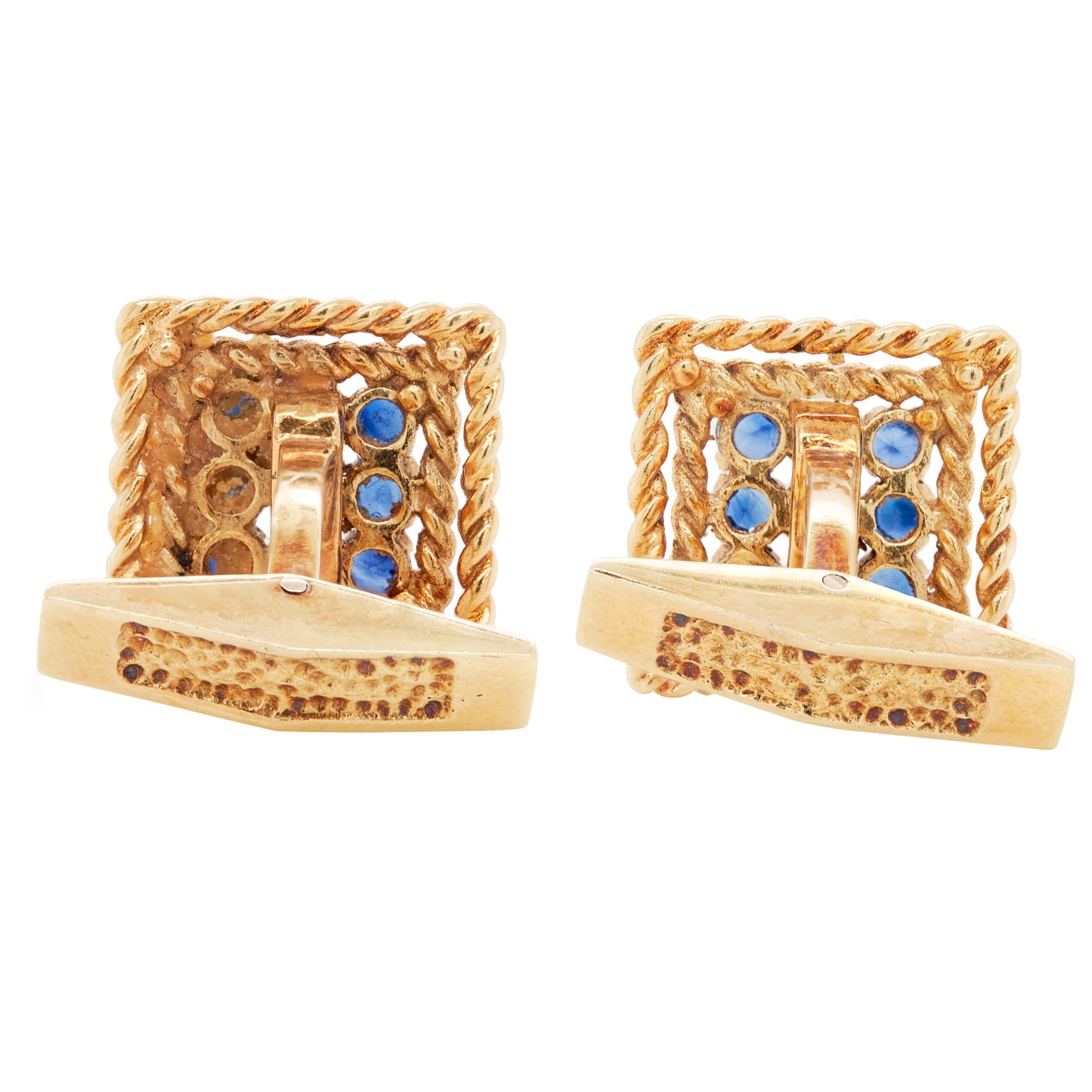 Vintage Ben Rosenfeld Blue Sapphire Square Cufflinks & Studs Set in 18K Gold
