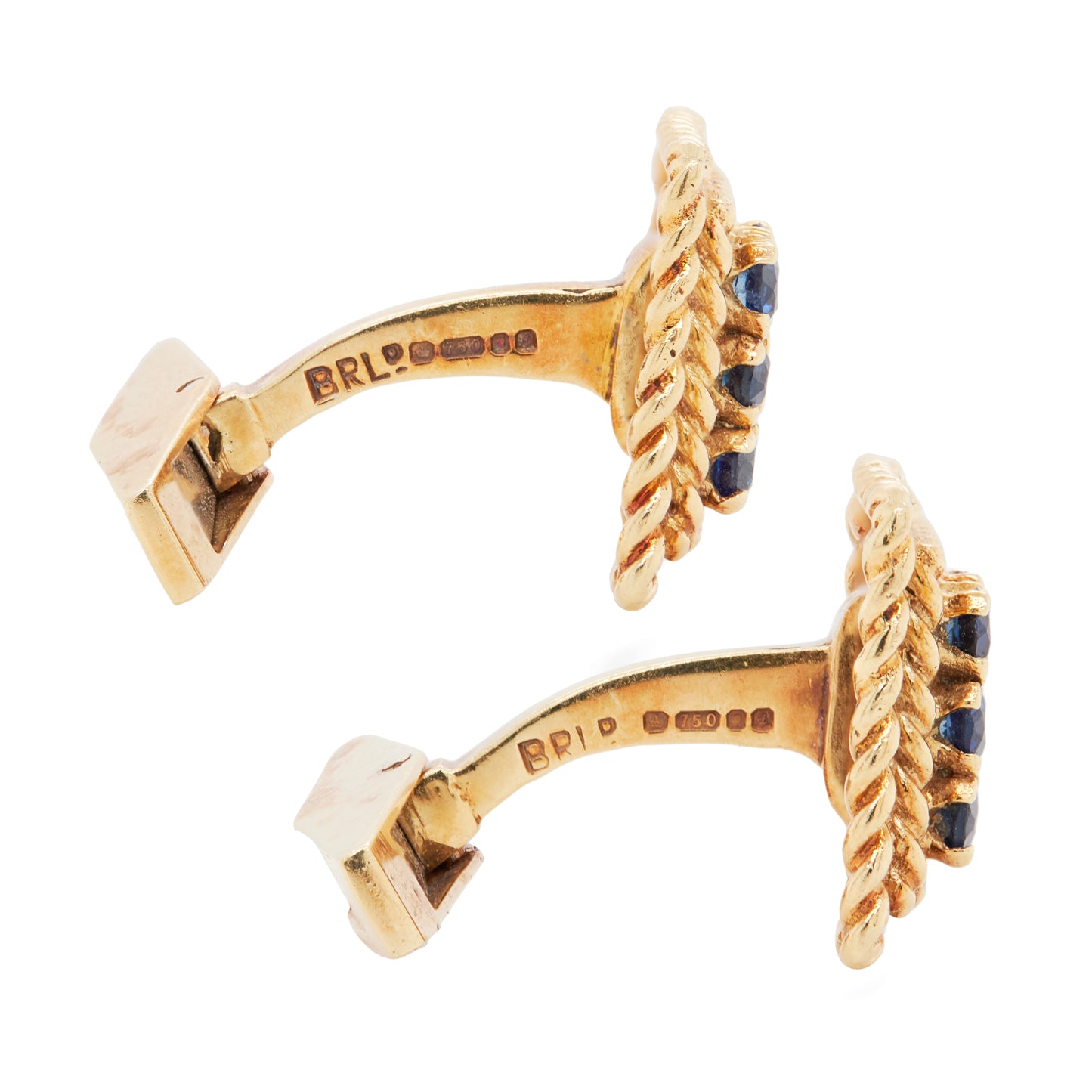 Vintage Ben Rosenfeld Blue Sapphire Square Cufflinks & Studs Set in 18K Gold