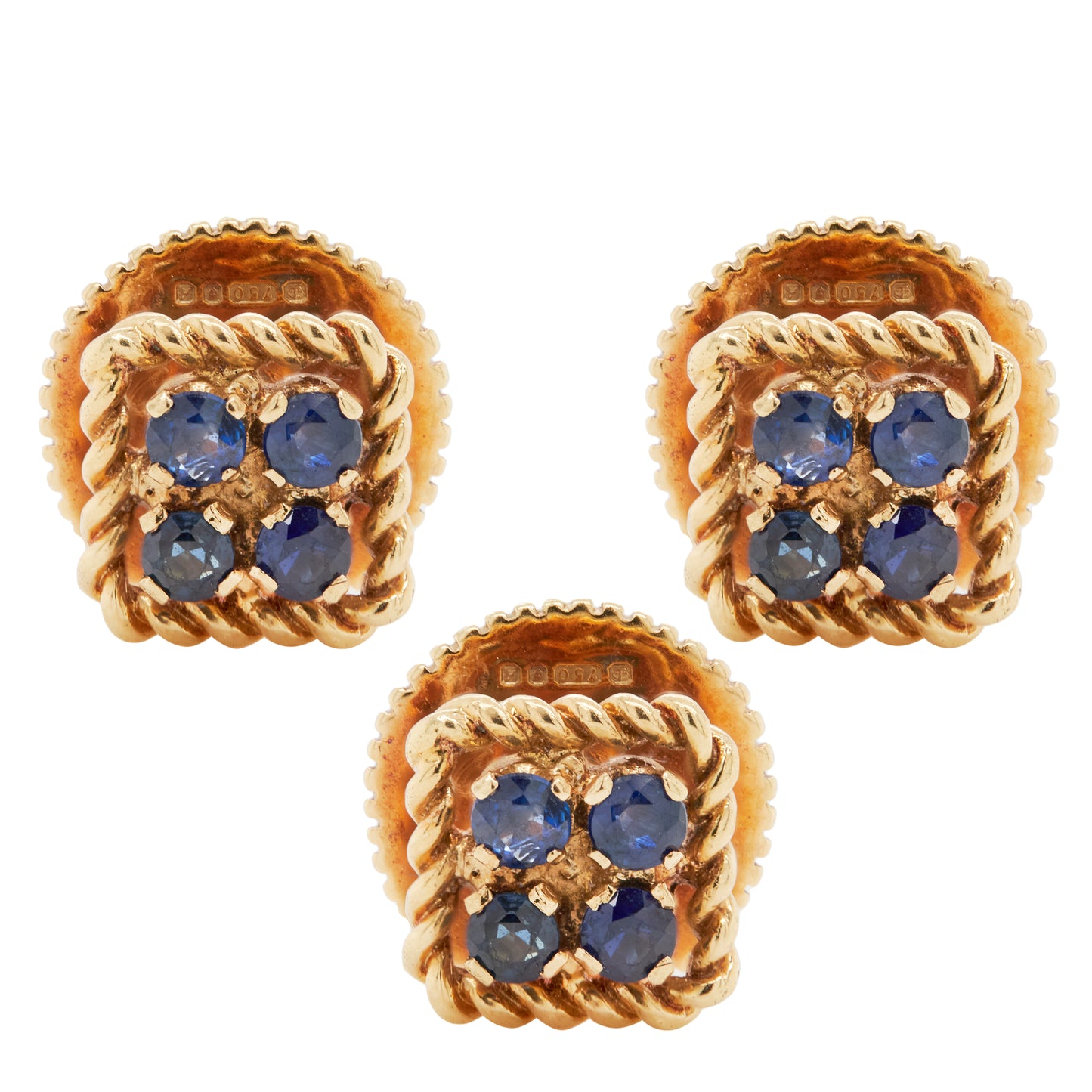 Vintage Ben Rosenfeld Blue Sapphire Square Cufflinks & Studs Set in 18K Gold