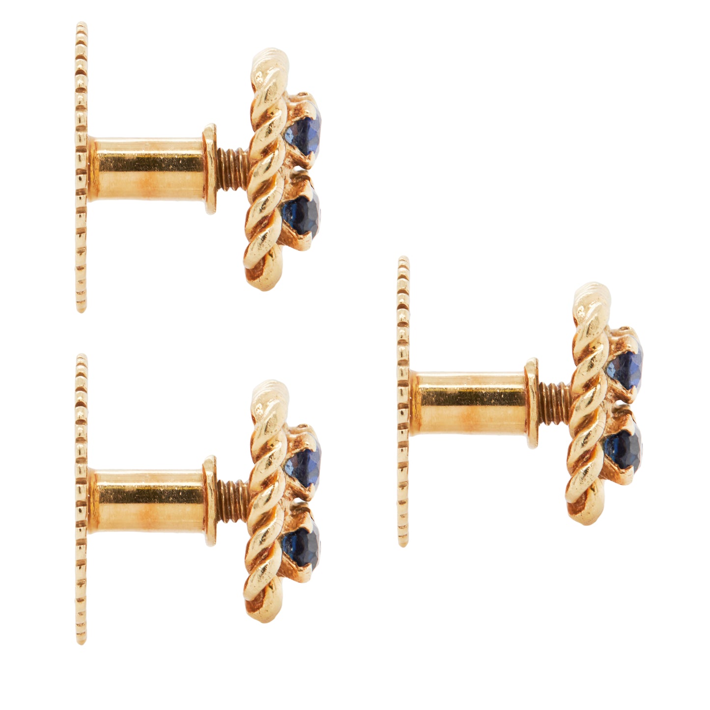 Vintage Ben Rosenfeld Blue Sapphire Square Cufflinks & Studs Set in 18K Gold