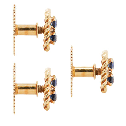 Vintage Ben Rosenfeld Blue Sapphire Square Cufflinks & Studs Set in 18K Gold