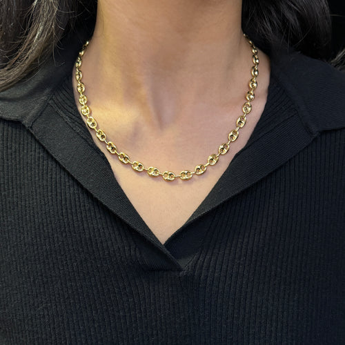 18 Carat Yellow Gold Anchor Mariner Link Chain Necklace