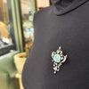 Antique Black Opal and Old Mine Cut Diamond Silver on Gold Brooch, circa 1880