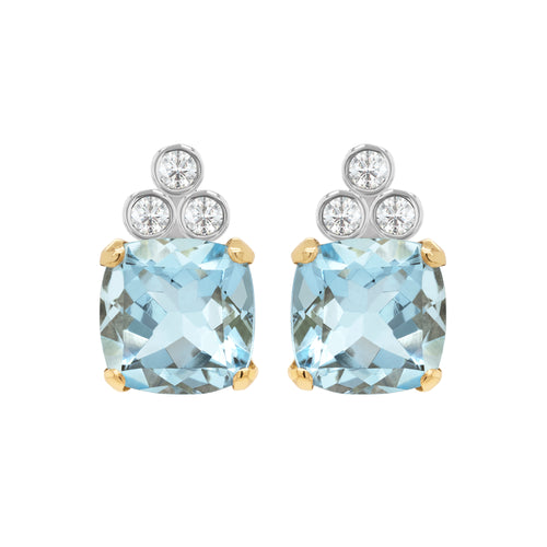 4.04 Carat Cushion Shape Aquamarine and Diamond 18ct Gold Stud Earrings