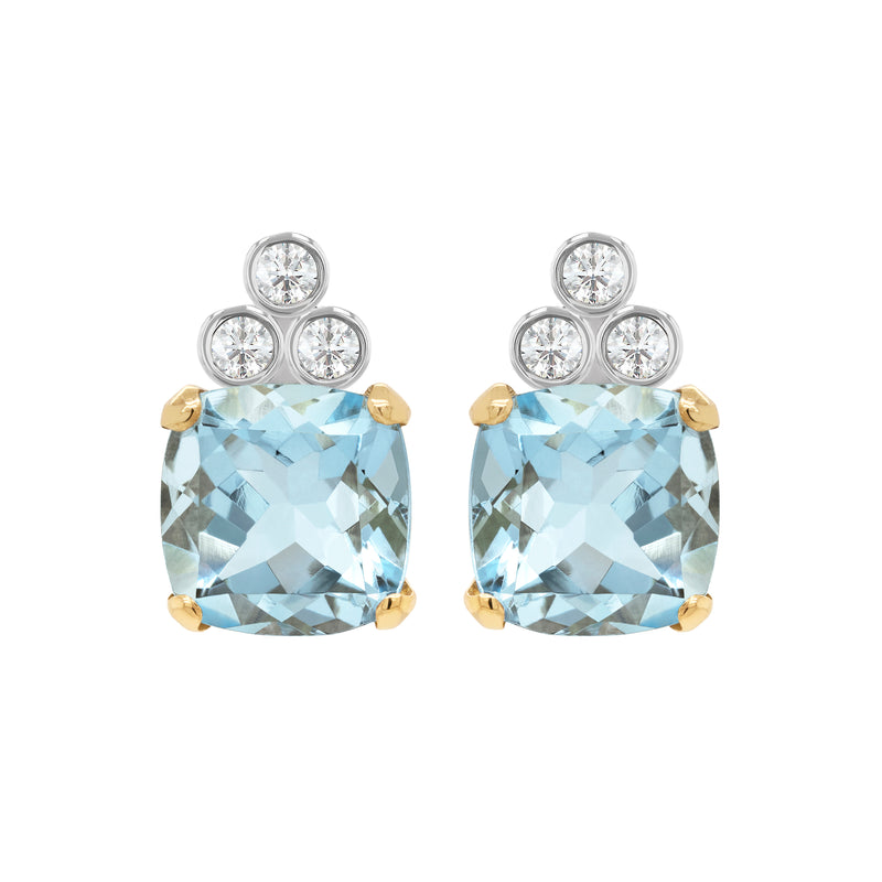 4.04 Carat Cushion Shape Aquamarine and Diamond 18ct Gold Stud Earrings