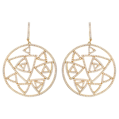 Diamond 18 Carat Yellow Gold Geometric Dress Earrings