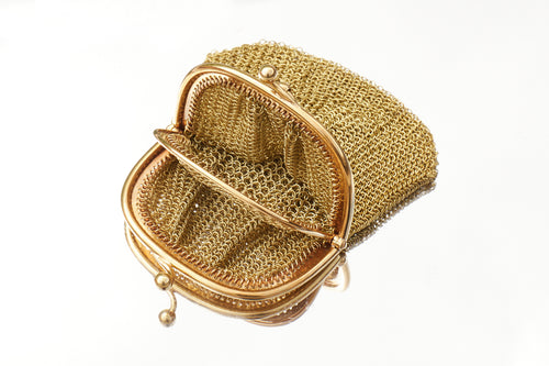 Antique 18K Yellow Gold Mesh Two Compartment Coin Purse, circa 1920's