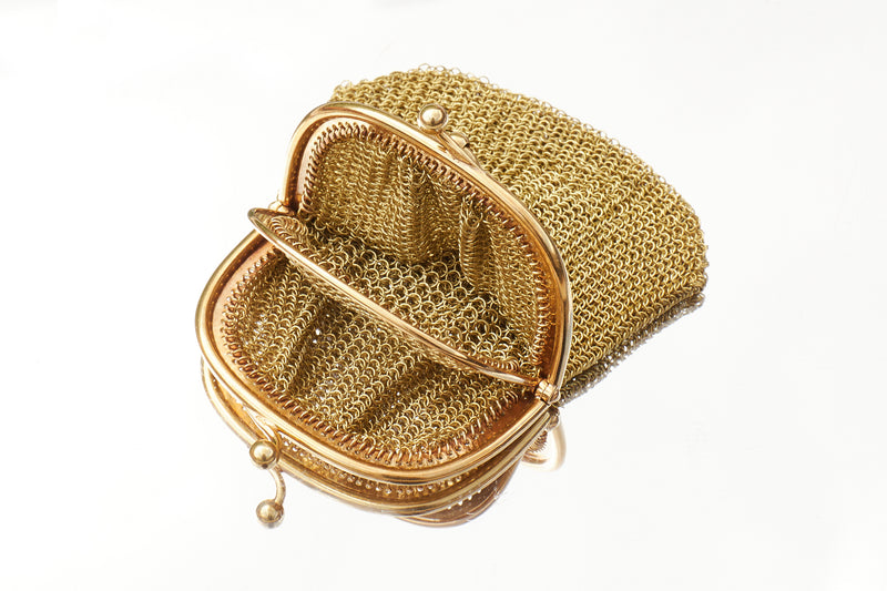 Antique 18K Yellow Gold Mesh Two Compartment Coin Purse, circa 1920's