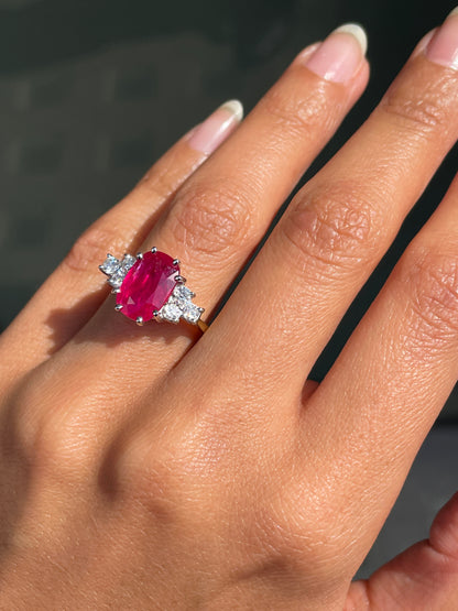 3.31ct Ruby and Diamond 18 Carat White & Yellow Gold Engagement Ring