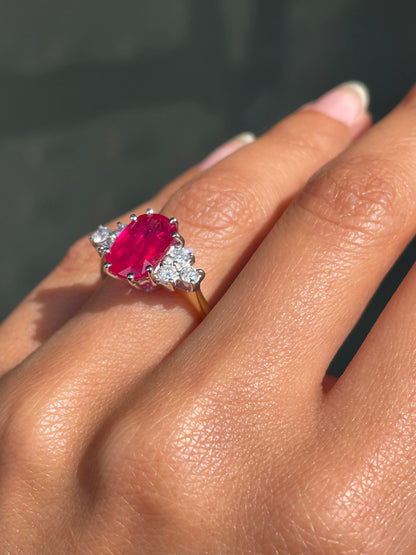 3.31ct Ruby and Diamond 18 Carat White & Yellow Gold Engagement Ring