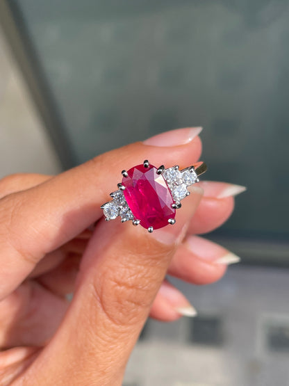3.31ct Ruby and Diamond 18 Carat White & Yellow Gold Engagement Ring