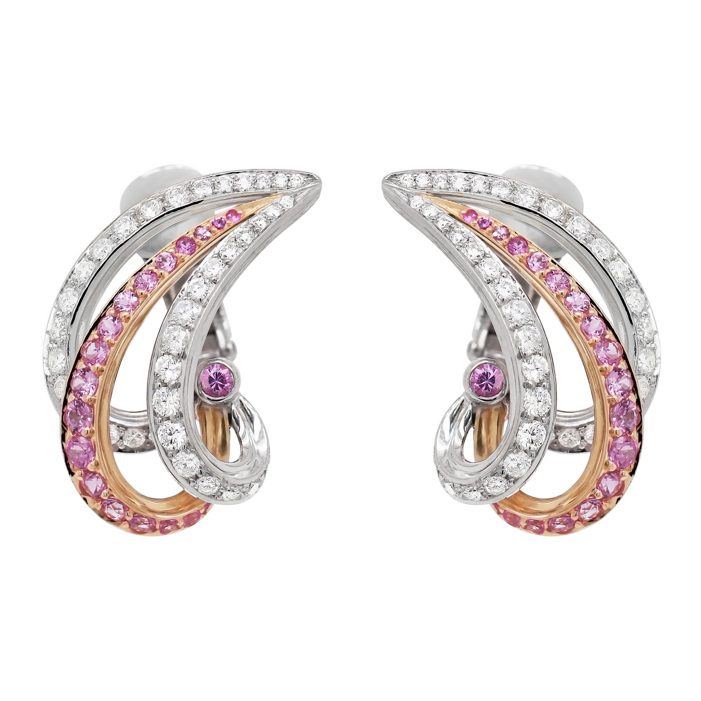 Pink Sapphire and Diamond 18ct White and Rose Gold Clip On Earrings