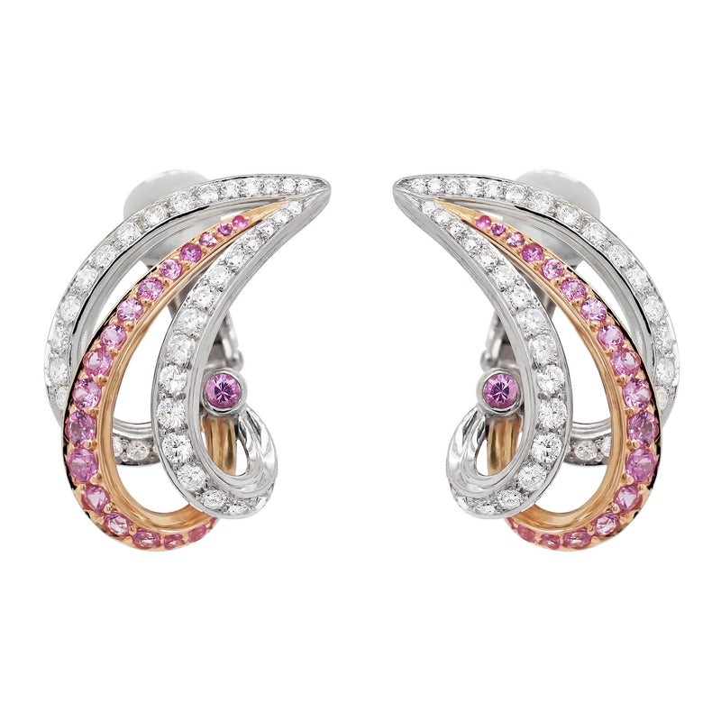 Pink Sapphire and Diamond 18ct White and Rose Gold Clip On Earrings