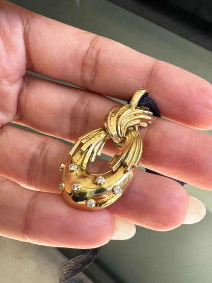 Ben Rosenfeld Diamond and 18 Carat Yellow Gold Open Work Stylised Oval Pendant