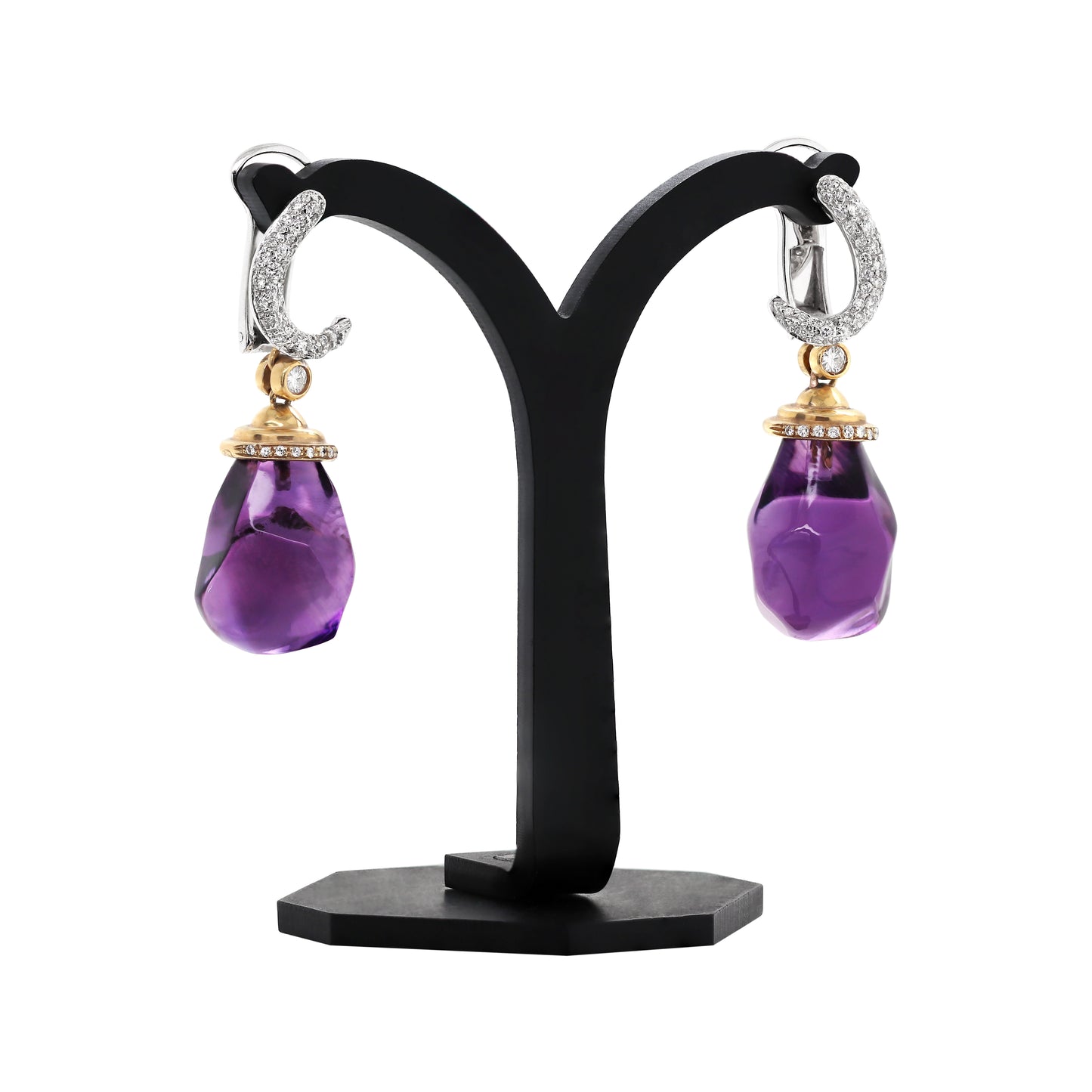 Amethyst and Diamond 18 Carat White and Yellow Gold Drop Earrings